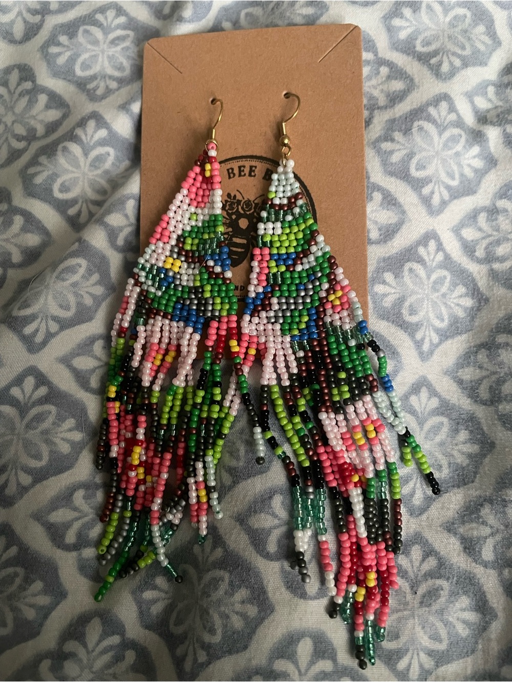 Colorful Beaded Fringe Earrings in Pink, Green, Blue - Women Jewelry Earrings